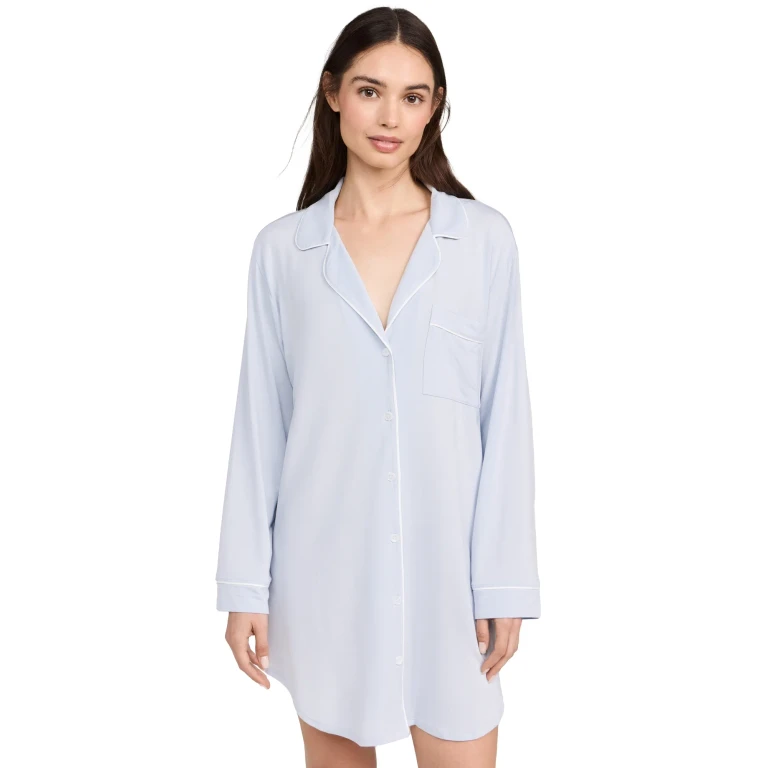 Eberjey Gisele Sleepshirt Ice Blue/Ivory S