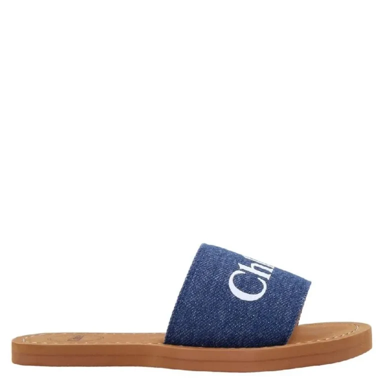 Chloe Girls Logo-Print Denim-Strap Slides