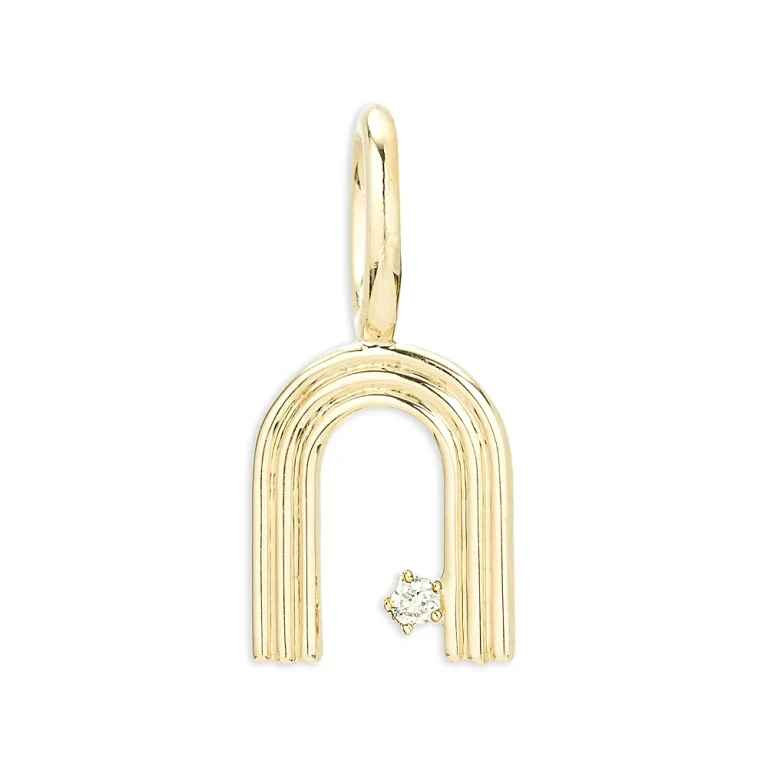 Adina Reyter 9K Yellow Gold Diamond Groovy Initial Charm Pendant
