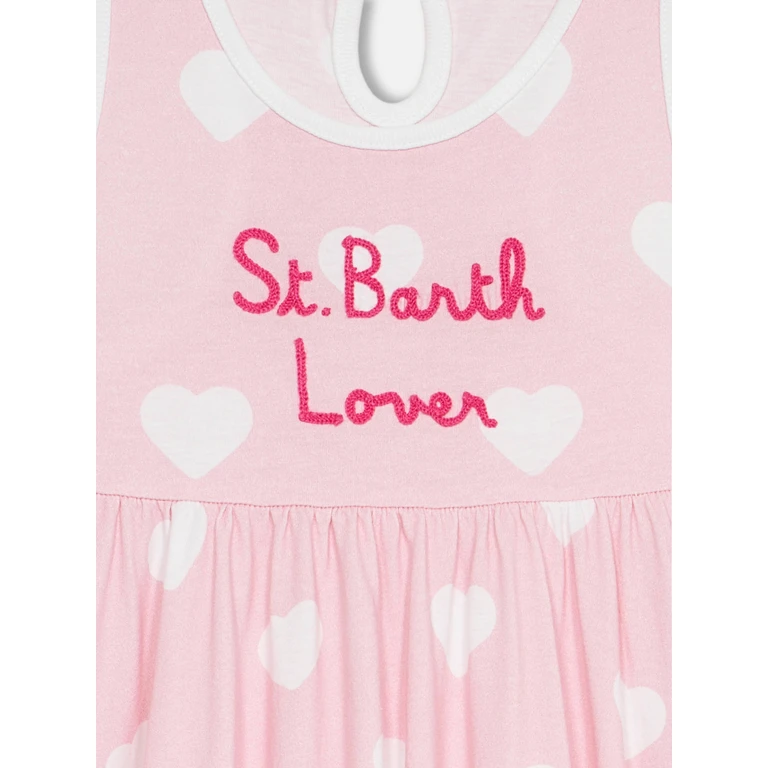 Mc2 Saint Barth Girl Cotton Dress Masha With Print And I Love St Barth Embroidery Pink