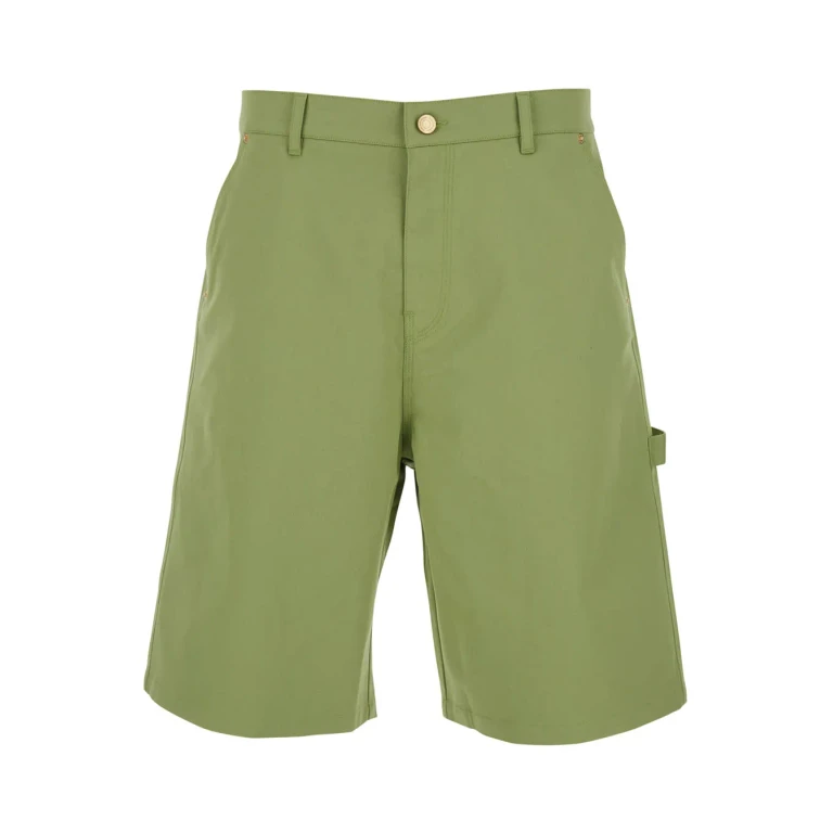 Drôle de Monsieur Bermuda With Belt Loops And Logo Patch On The Back In Green Stretch Cotton For Men