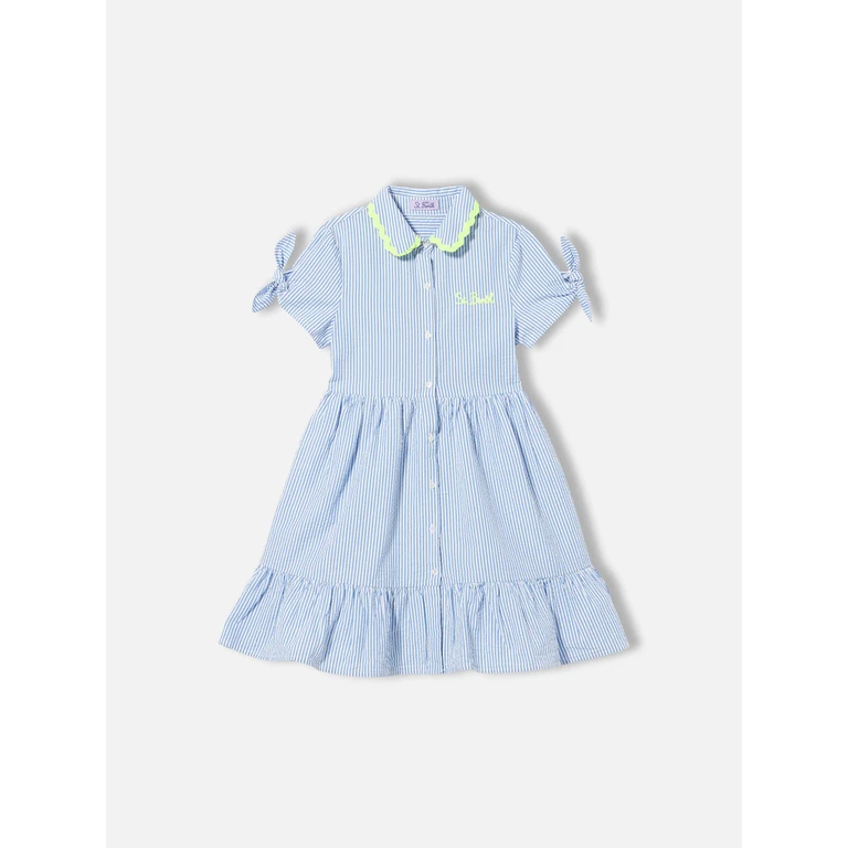 Mc2 Saint Barth Girl Dress Queenie With White And Light Blue Stripes
