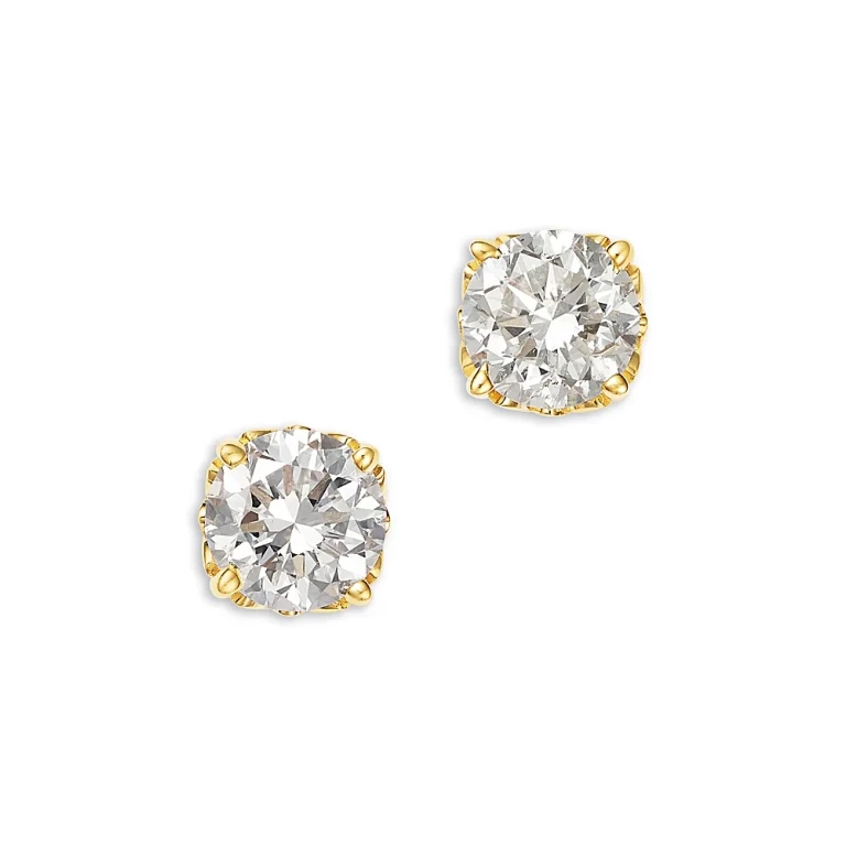 Certified Diamond Stud Earrings in 14K Gold, 2.0 tcw