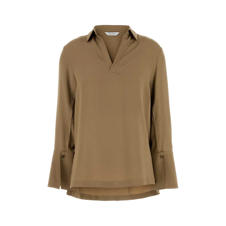 Max Mara Camel Stretch Crepe Dover Blouse