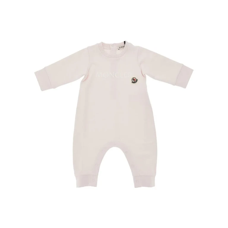 MONCLER Stretch cotton long romper suit with logo Kids 6-9M