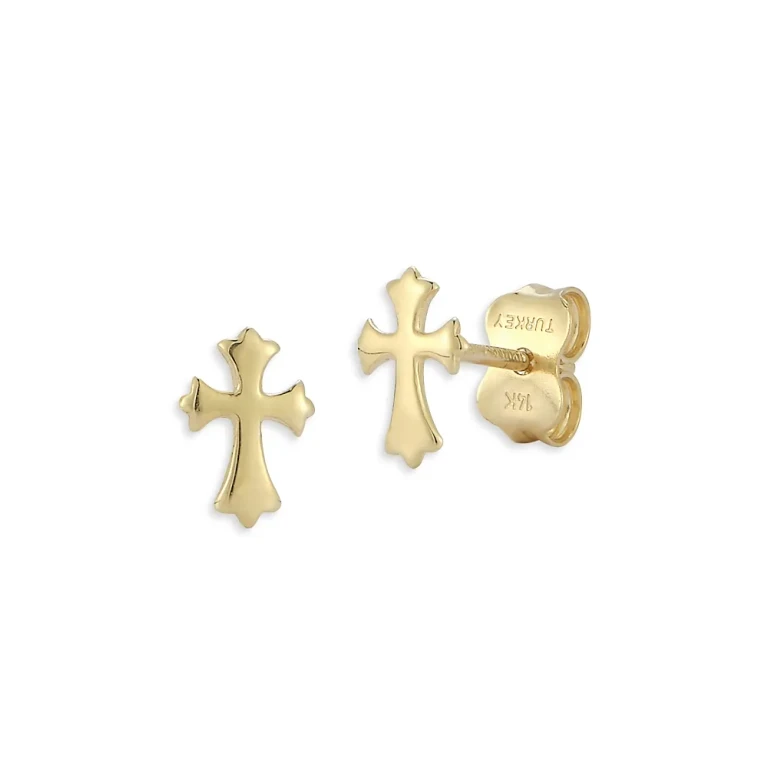 14K Yellow Gold Cross Stud Earrings - Exclusive
