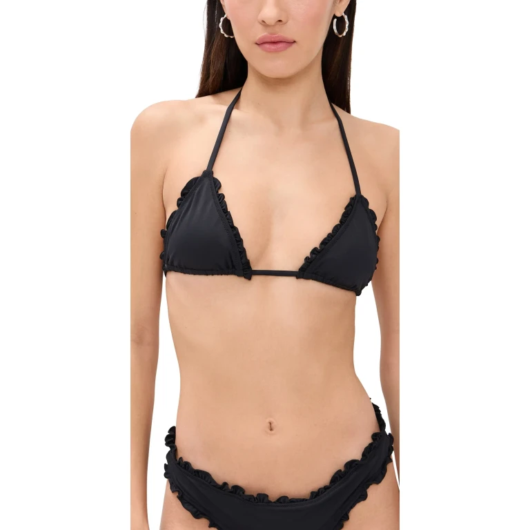 Frankies Bikinis Nick Ruffle Bikini Top Black XS