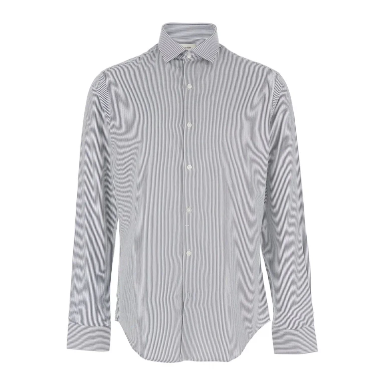Calvin Klein White Shirt With Classic Collar And All-over Striped Motif In Cotton Blend For Men