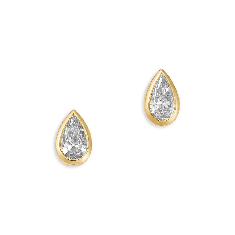 Luxe Collection Certified Lab Grown Diamond Pear Bezel Stud Earrings in 14K Yellow Gold, 0.5 tcw
