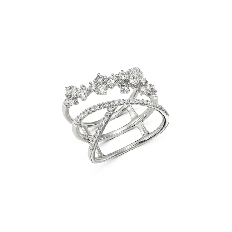 Diamond Scattered Crossover Ring in 14K White Gold, 0.80 tcw