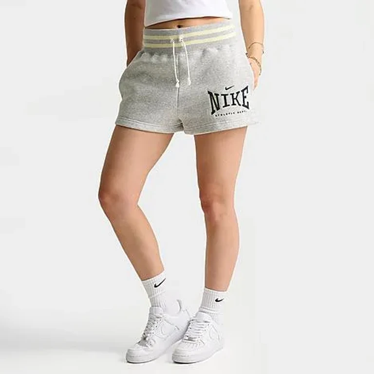 Nike Women's Sportswear Phoenix Fleece 4" High-Waisted Shorts in Pure Platinum/Heather/Midnight Navy Size: XS