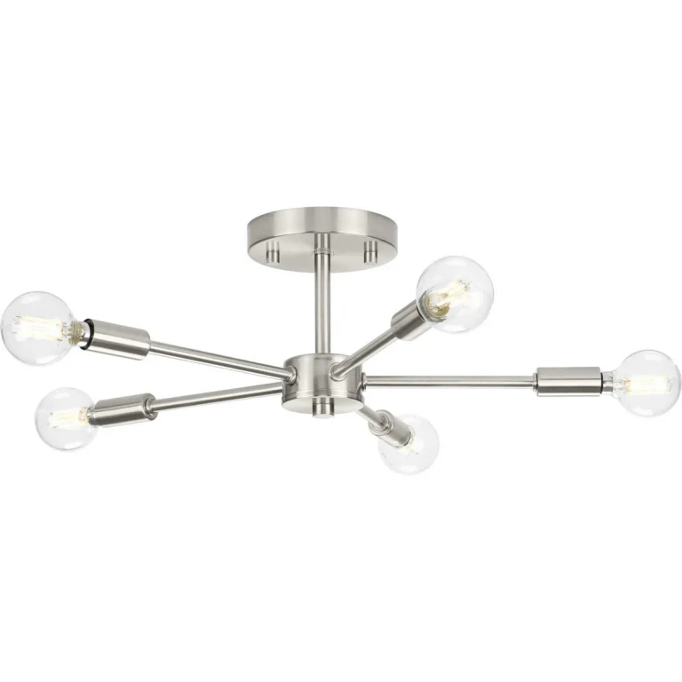 Brushed Nickel Five Light Semi-Flush Mount from the Delayne Collection