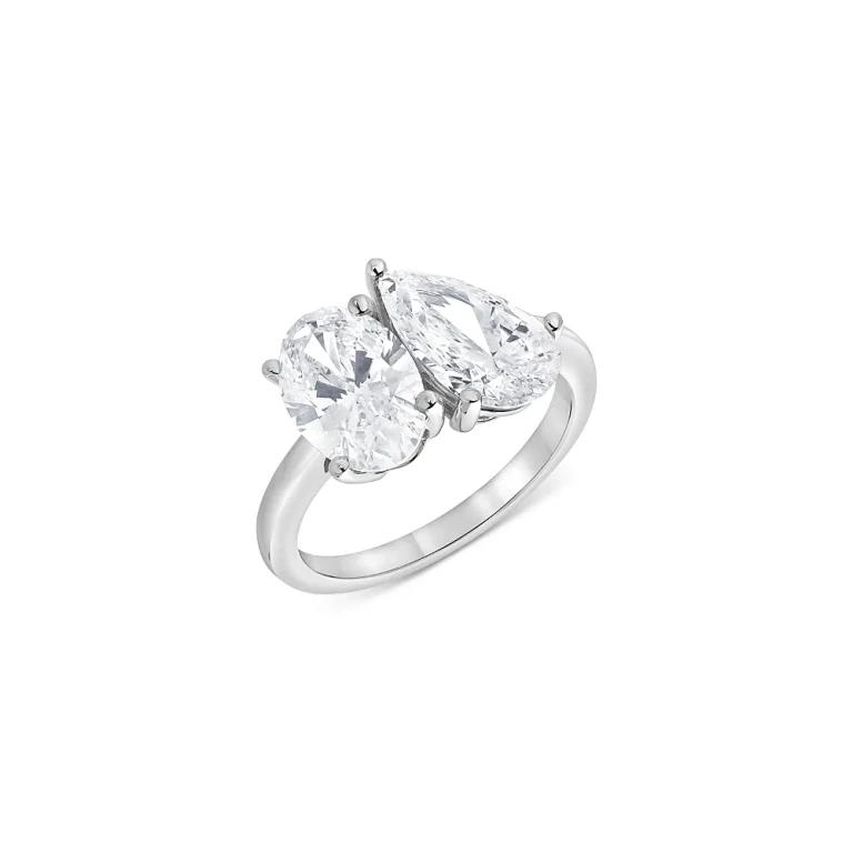 Certified Diamond Lab Grown Pear & Oval Toi Et Moi Engagement Ring in 18K White Gold, 4.0 tcw