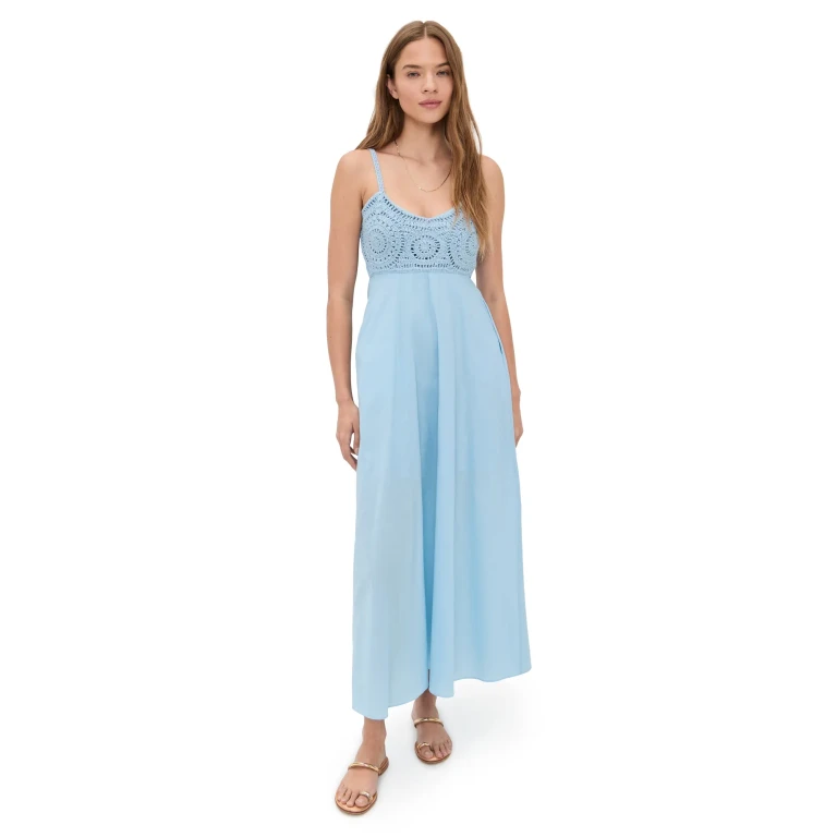 Playa Lucila Crochet Combo Maxi Dress Baby Blue M