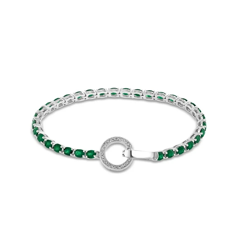 Emerald & Diamond Toggle Tennis Bracelet in 14K White Gold