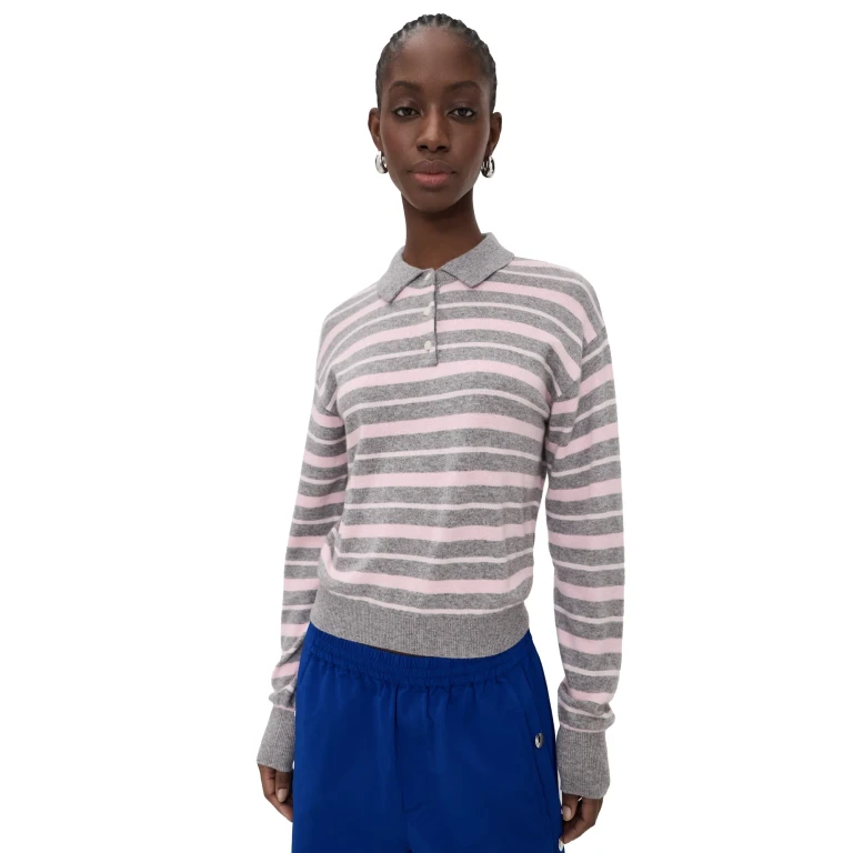 Guest in Residence Collegiate Cashmere Stripe Polo Power Pink XS