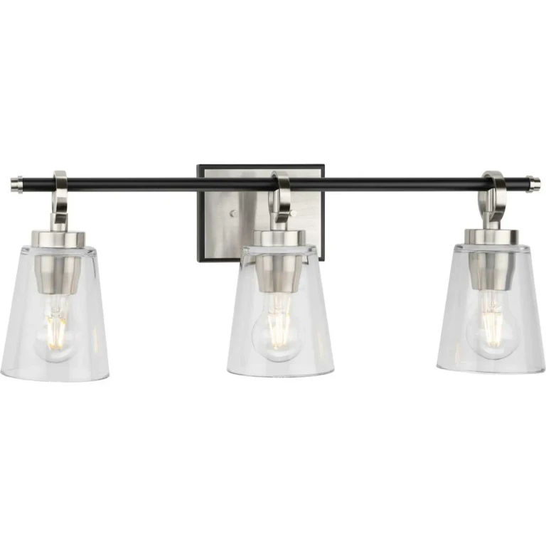 Brushed Nickel Three Light Bath & Vanity from the Cassell Collection