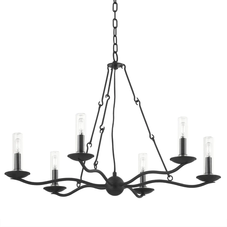 Forged Iron Six Light Outdoor Chandelier from the Sawyer Collection