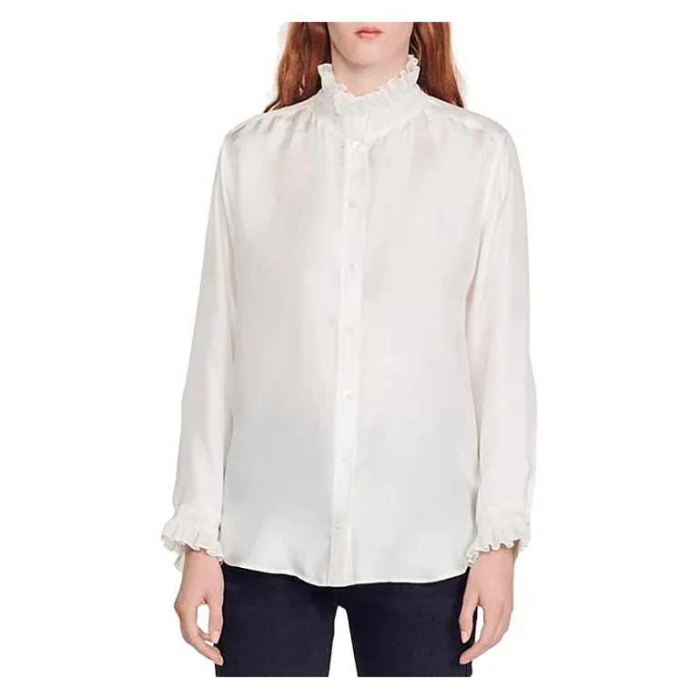 Sandro Haby Ruffled Trim Silk Shirt