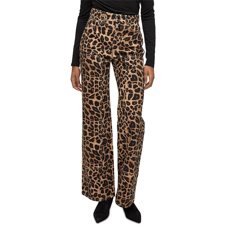 Veronica Beard Taylor High Rise Wide Leg Jeans in Washed Leopard