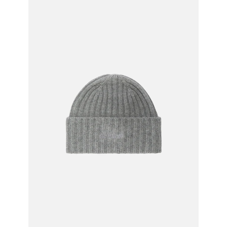 Mc2 Saint Barth Wengen Beanie Grey Cashmere With St. Barth Embroidery On The Turn-Up Hat - Unisex