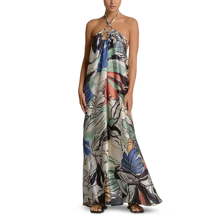 Elan Printed Ring Halter Maxi Dress