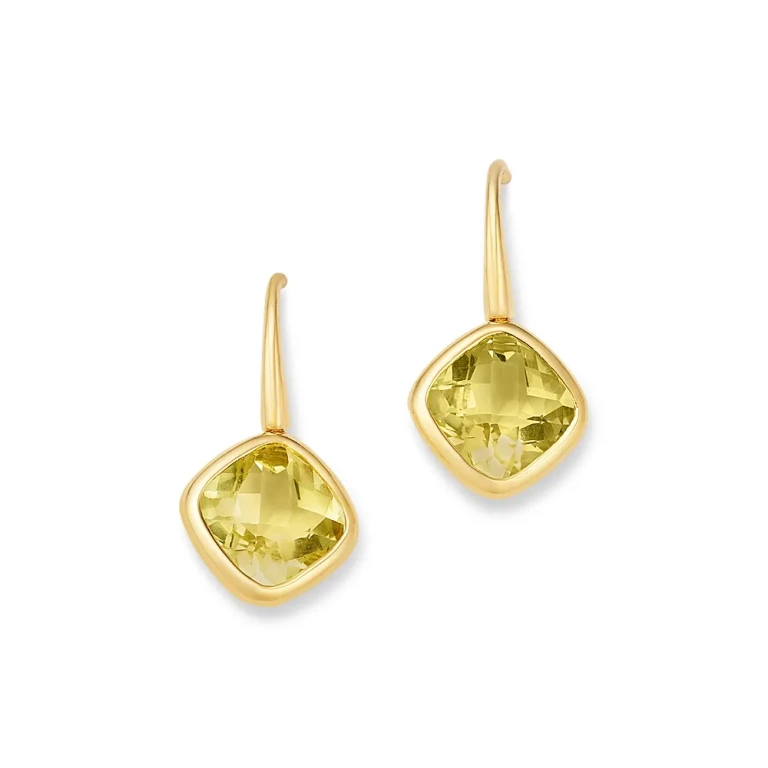 Gemstone Cushion Drop Earrings in 14K Yellow Gold