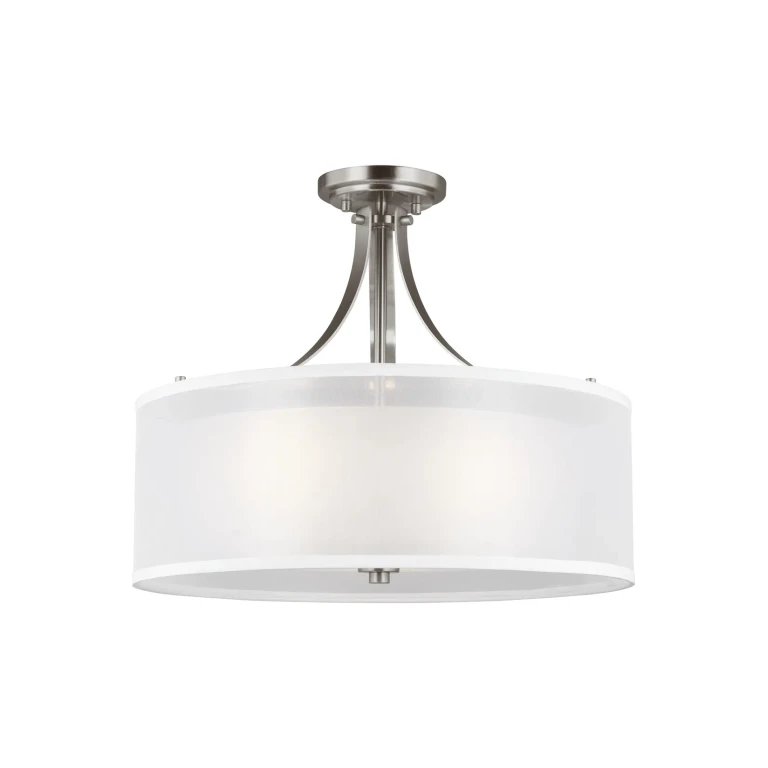 Brushed Nickel Three Light Semi-Flush Mount from the Elmwood Park Collection