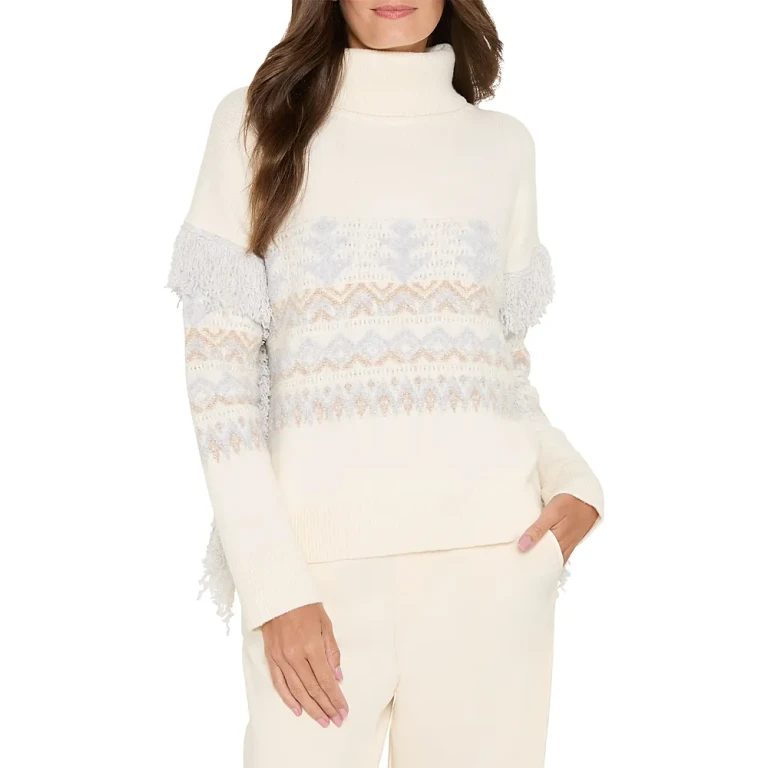 Nic+Zoe Fringe Trim Turtleneck Sweater