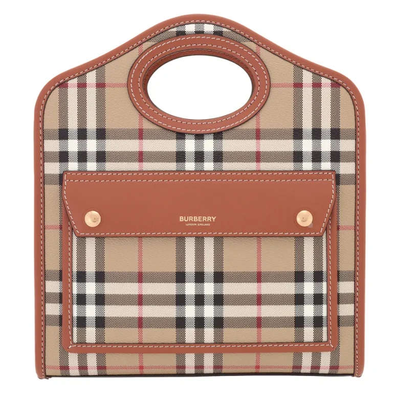 Ladies Briar Brown Check And Leather Mini Pocket Bag