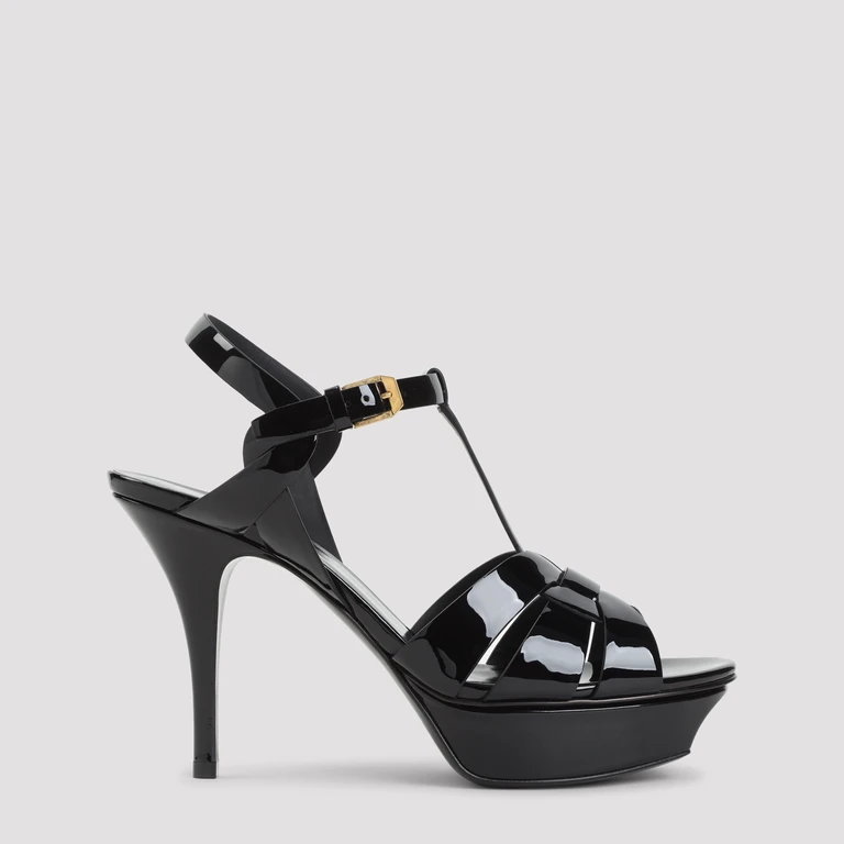 Saint Laurent Tribute 75 Pla Sandal Black Calf Leather - Women