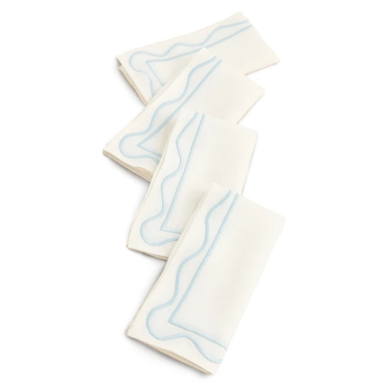 Misette Set of 4 Linen Embroidered Napkins Blue One Size