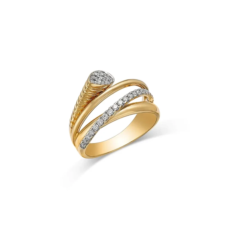 14K Yellow Gold Diamond Criss Cross Ring, 0.35 tcw