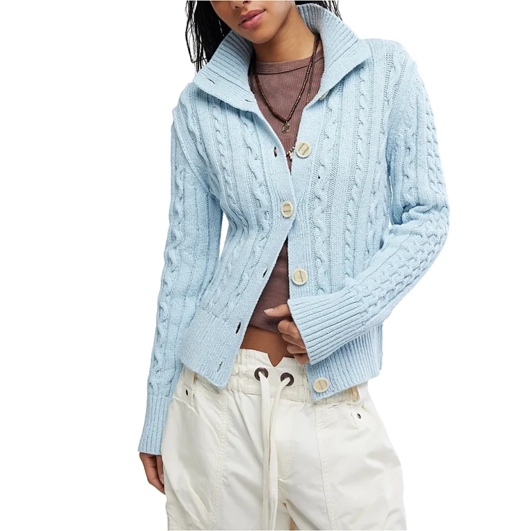 Free People Wtf Cable Collar Cardigan