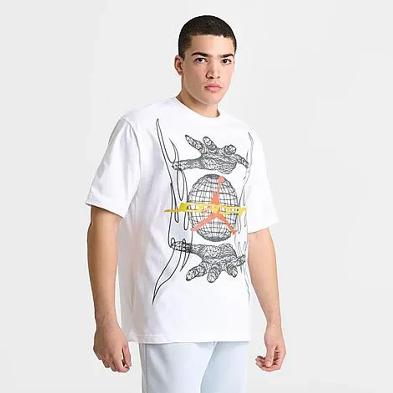 Jordan Men's Hands Graphic T-Shirt in White/Infrared 23 Size: Small