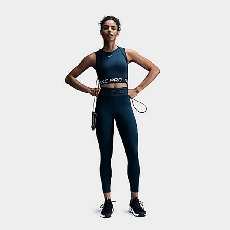 Nike Women's Pro Dri-FIT Crop Tank Top in Armory Navy/White Size: 2XL