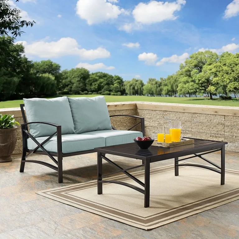 Kaplan 3 Piece Blue Patio Loveseat and Table Set