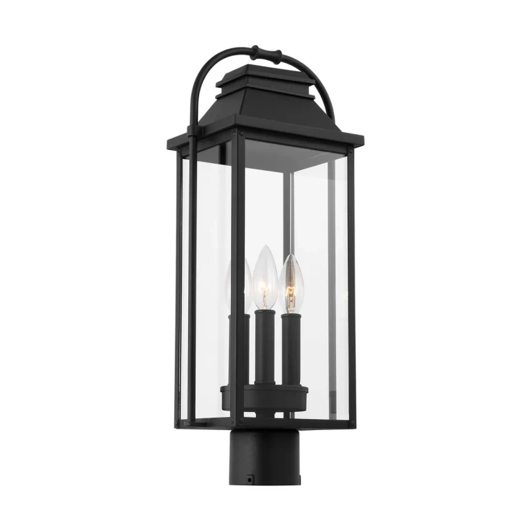 Textured Black Three Light Outdoor Post Lantern from the Wellsworth Collection
