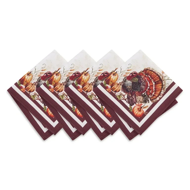 Elrene Home Fashions Autumn Heritage Turkey Engineered Napkins, Set of 4