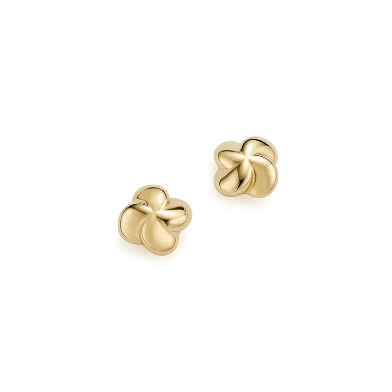 14K Yellow Gold Puffed Twist Stud Earrings