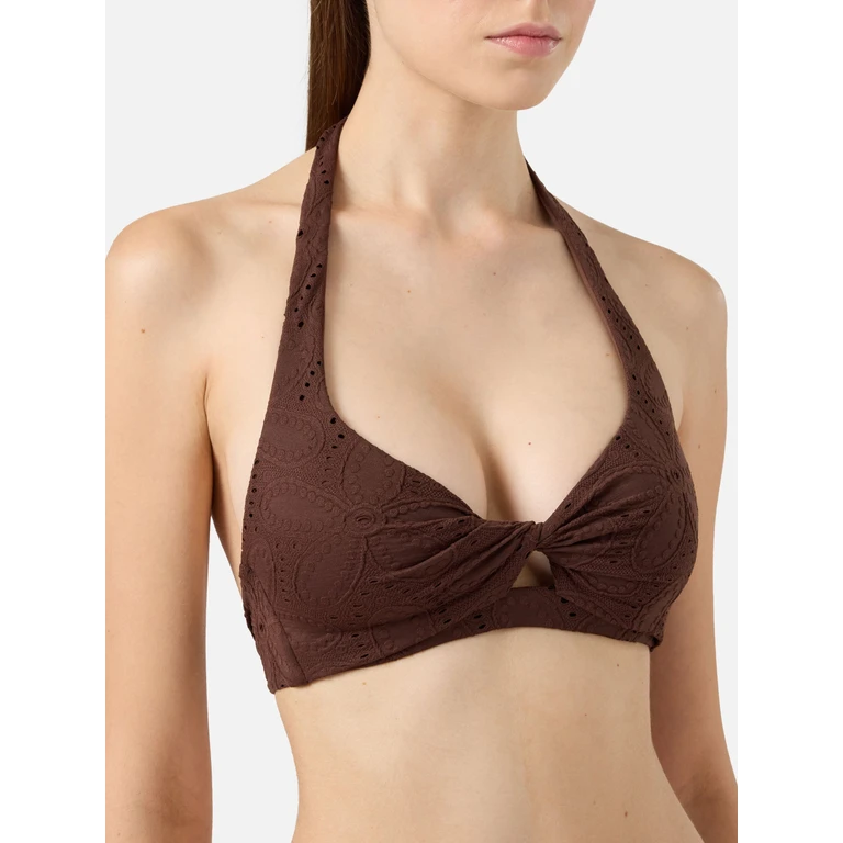 Mc2 Saint Barth Leda Sangallo Lace Triangle Bralette Top Brown - Women