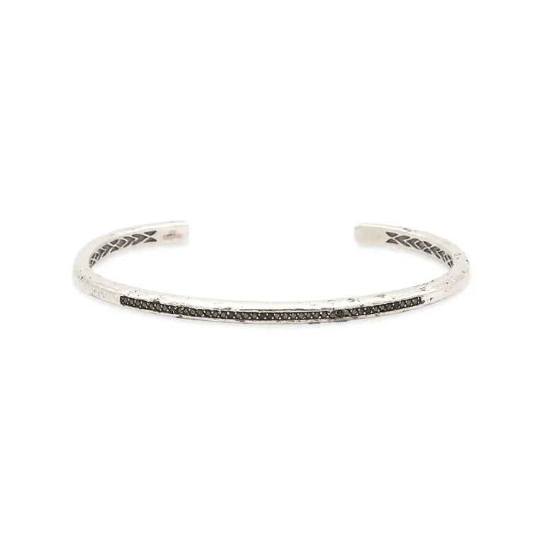 John Varvatos Men's Sterling Silver Distressed Black Diamond Skinny Cuff Bangle Bracelet