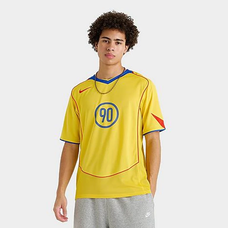 Nike Men's Total 90 Dri-FIT Soccer Jersey in Tour Yellow/Lyon Blue/Habanero Red Size: Small