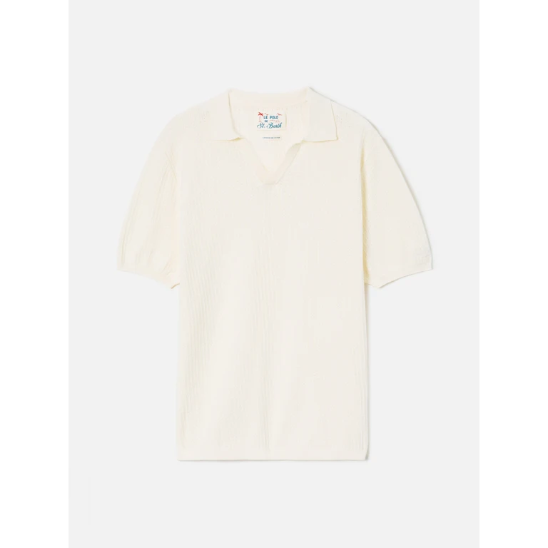 Mc2 Saint Barth Sloan Net Beige Polo Premium High-Twist Cotton White Knitwear - Men