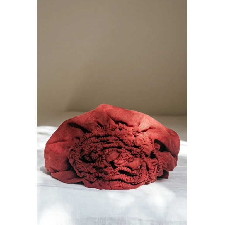 Linen fitted sheet in Terracotta