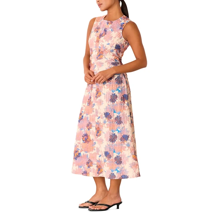 Whistles Petite Floral Textured Midi Dress