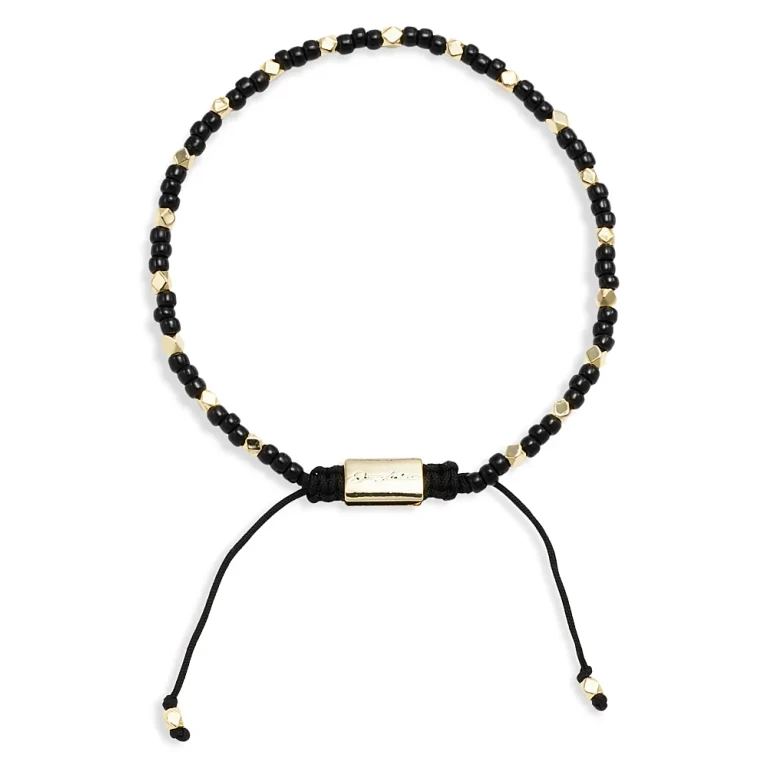 Black Bead & Gold-Tone Sterling Silver Bracelet
