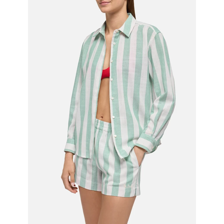 Mc2 Saint Barth Meredith Classic Shirt With Sage Green Striped Print - Women