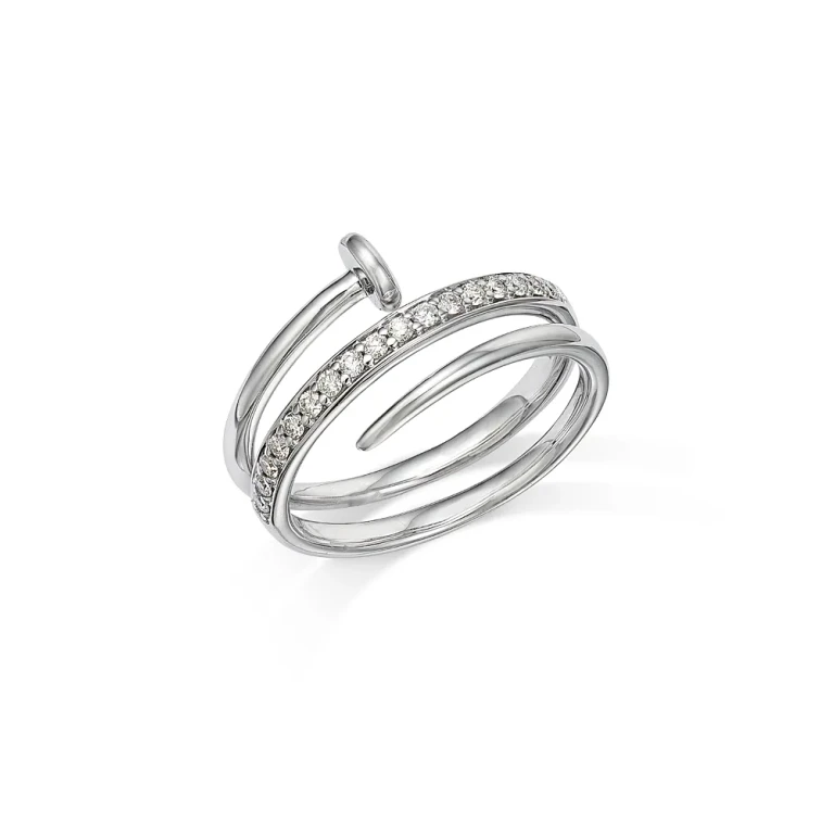 Diamond Nail Coil Ring in 14K White Gold, 0.20 tcw