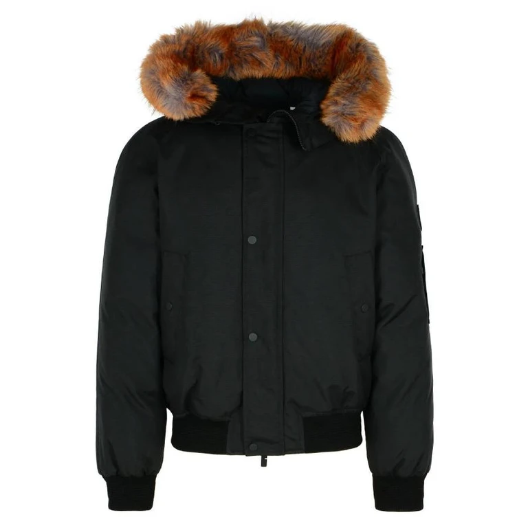Burberry Faux Fur Trim Hooded Bomber Jacket